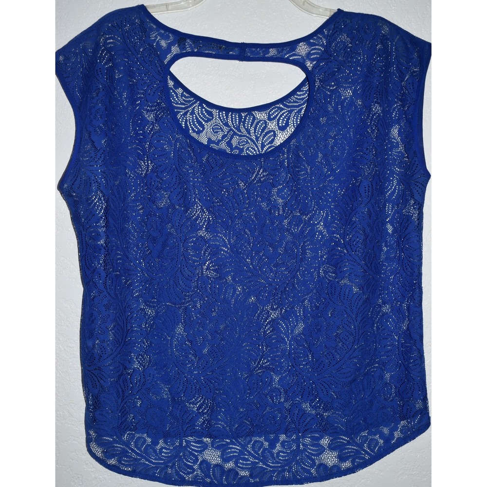 Express Womens S Lace Top Cobalt Blue Floral Sleeveless Cutout Back‎ Pullover